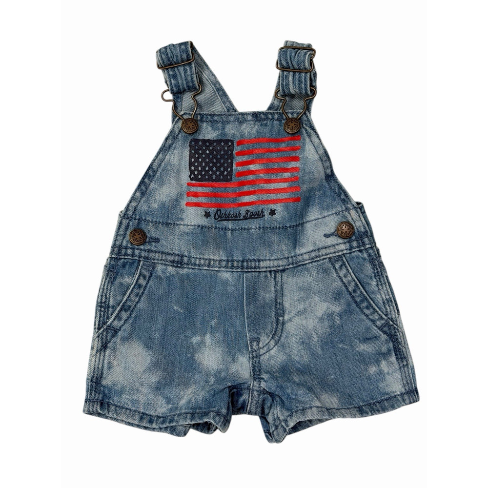 OshKosh‎ B'Gosh Overalls Shortalls 3 Months American Flag Tie Dye Jeans Denim